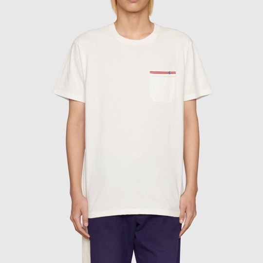 グッチメンズクルーネックホワイト半袖Tシャツc04713