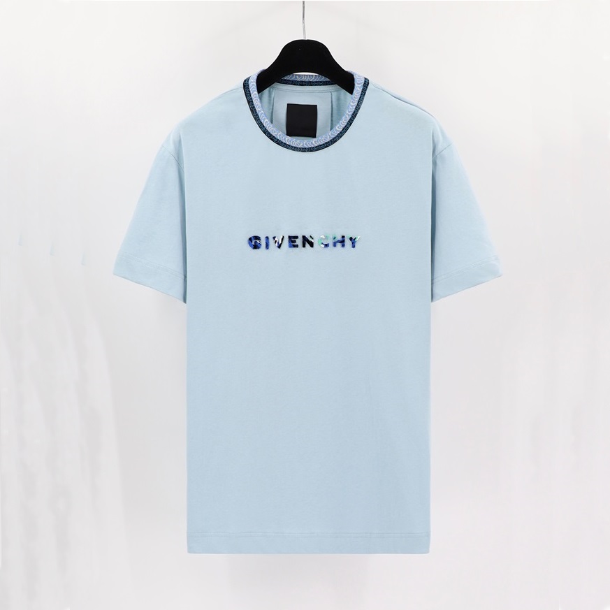 ジバンシィメンズクルーネックブルー半袖Tシャツv0650