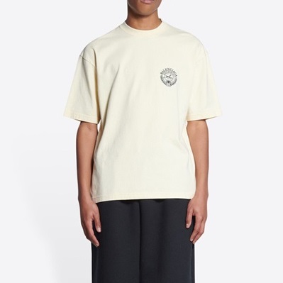 バレンシアガメンズクルーネックアイボリー半袖Tシャツl01378