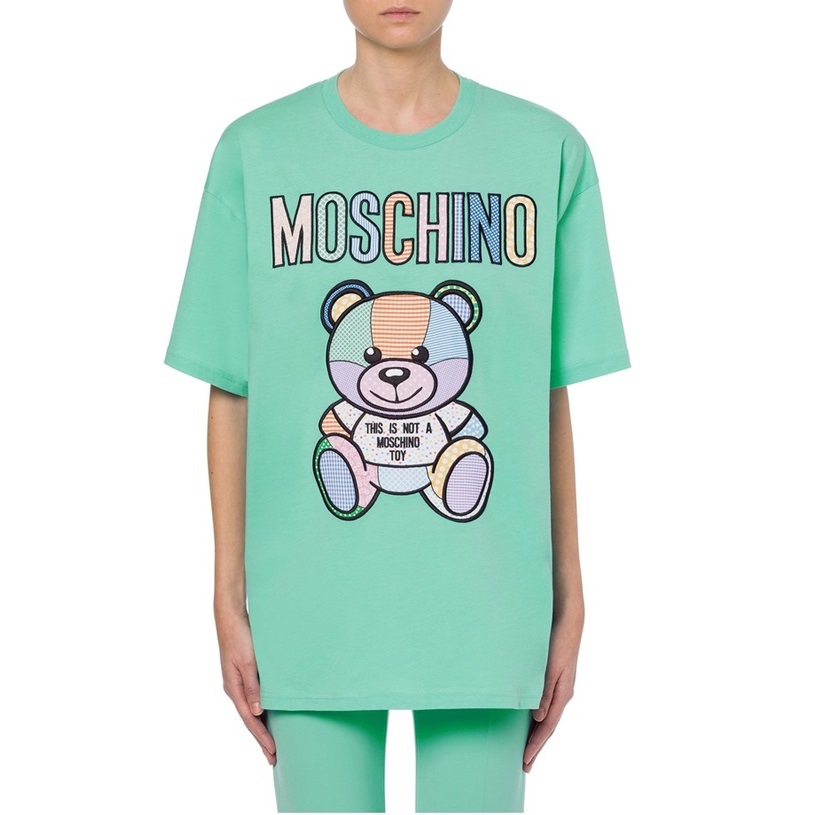 モスキーノユニセックスクルーネックグリーン半袖Tシャツs0218