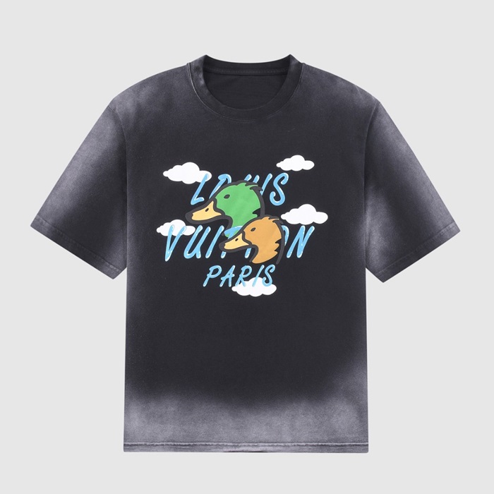 ルイヴィトンメンズブラッククルーネック半袖Tシャツu04117