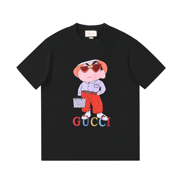 グッチメンズクルーネックブラック半袖Tシャツc04717