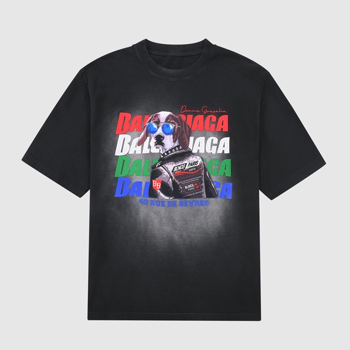 バレンシアガメンズクルーネックブラック半袖Tシャツl01389