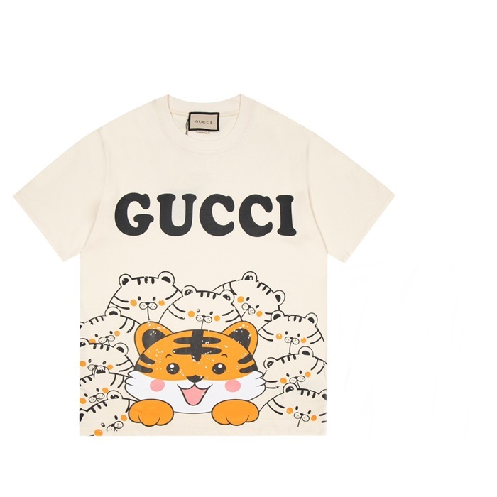 グッチメンズクルーネックアイボリー半袖Tシャツc04723