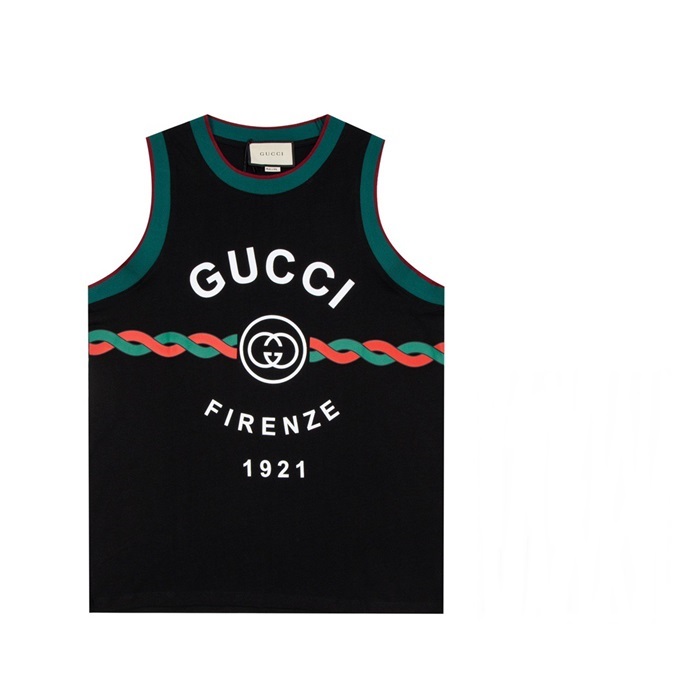 グッチメンズクルーネックブラックタンクトップc04730