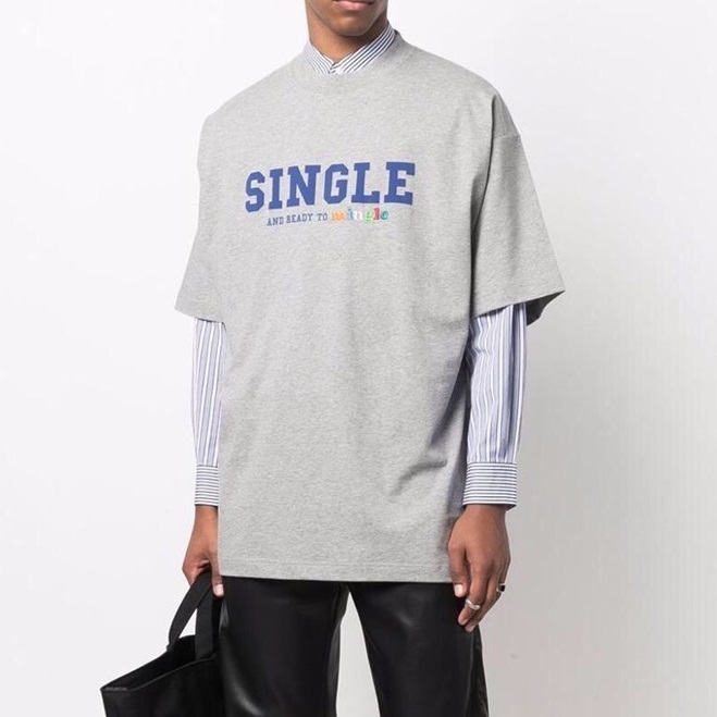 ヴェトモンユニセックストレンディグレー半袖Tシャツt0271