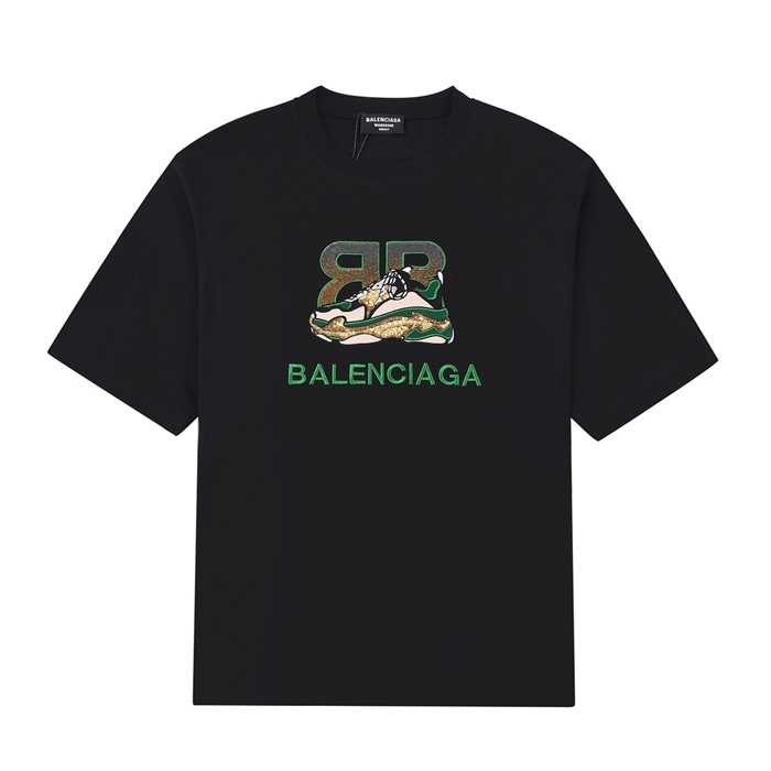 バレンシアガメンズクルーネックブラック半袖Tシャツl01394