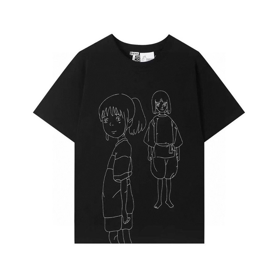 ロエベメンズイニシャルブラック半袖Tシャツe0587
