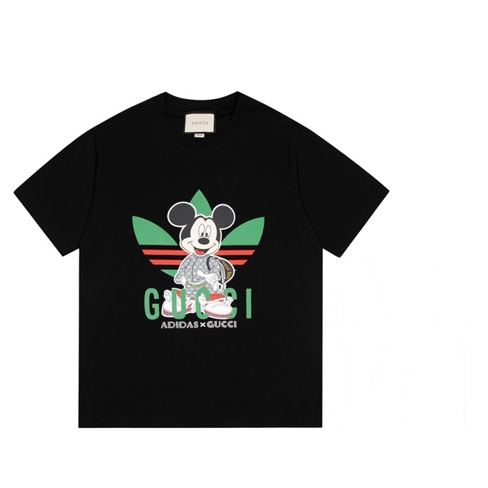 グッチメンズクルーネックブラック半袖Tシャツc04735