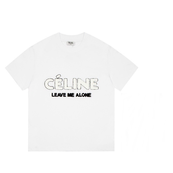 セリーヌユニセックスクルーネックホワイト半袖Tシャツl0243
