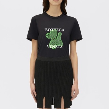 ボッテガヴェネタユニセックスクルーネックブラック半袖Tシャツt267