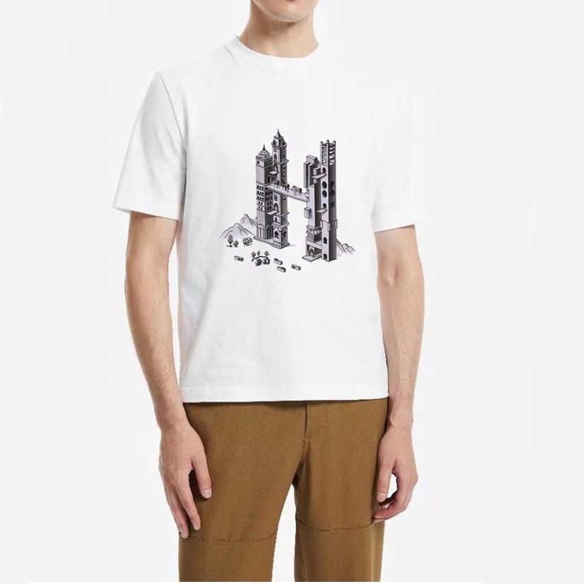 エルメスメンズホワイトクルーネック半袖Tシャツr0747