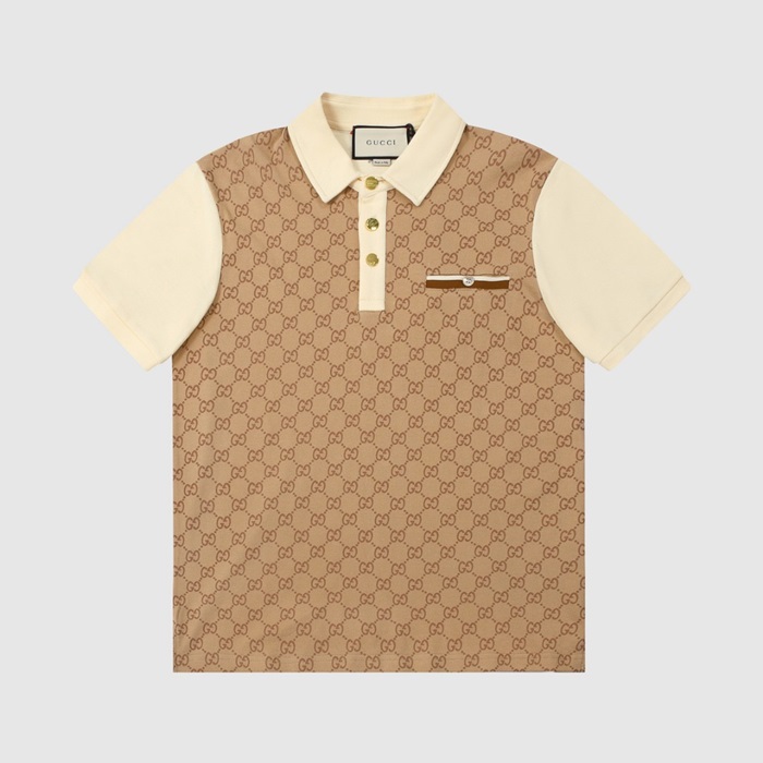 グッチメンズキャメルポロ半袖Tシャツc04738