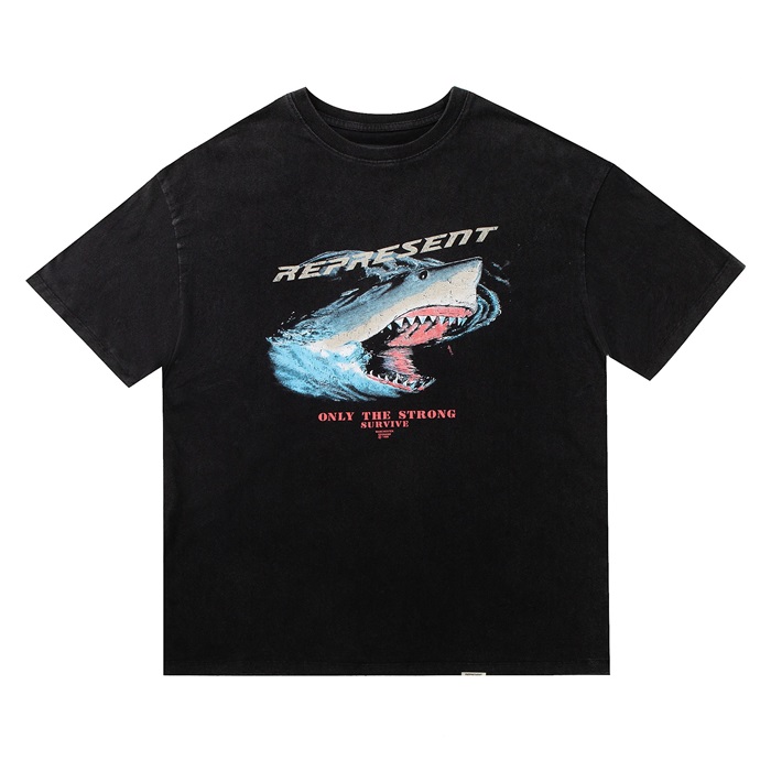 レプレゼントメンズブラッククルーネック半袖Tシャツp0050