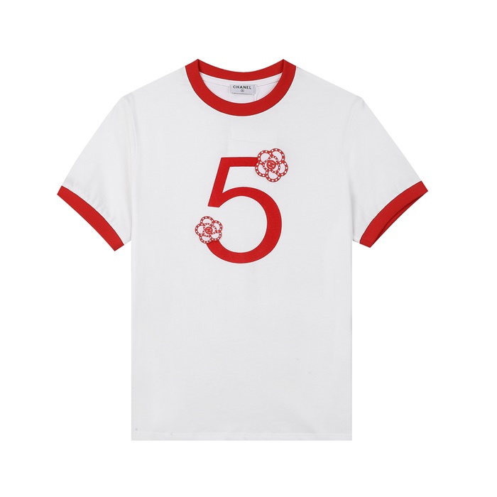 シャネルレディースクルーネックホワイト半袖Tシャツl0880