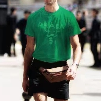 プラダメンズグリーンクルーネック半袖Tシャツa02660