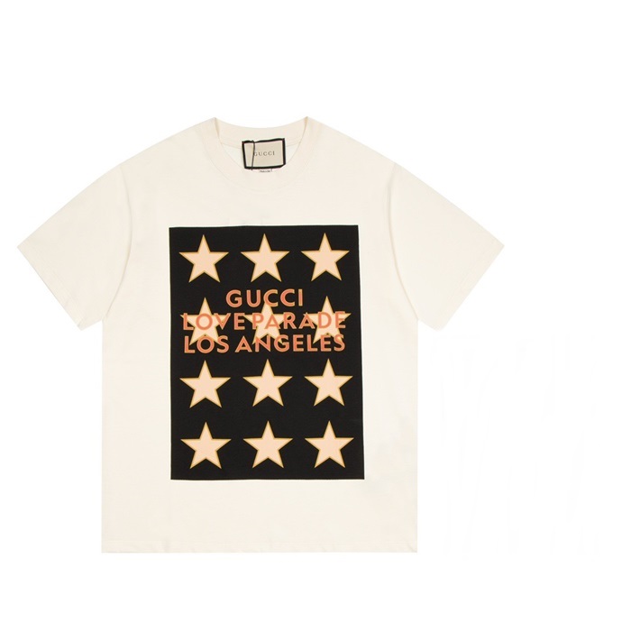 グッチメンズクルーネックアイボリー半袖Tシャツc04739