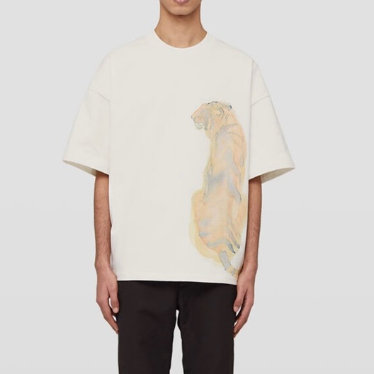 ジルサンダーメンズクルーネックアイボリー半袖Tシャツl0046