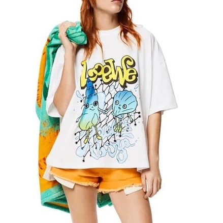 ロエベメンズイニシャルホワイト半袖Tシャツe0597