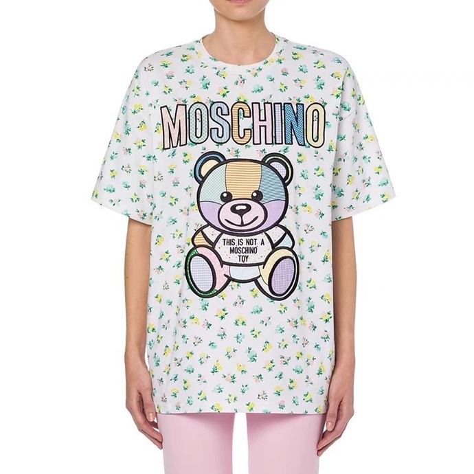 モスキーノレディースクルーネックホワイト半袖Tシャツs0219