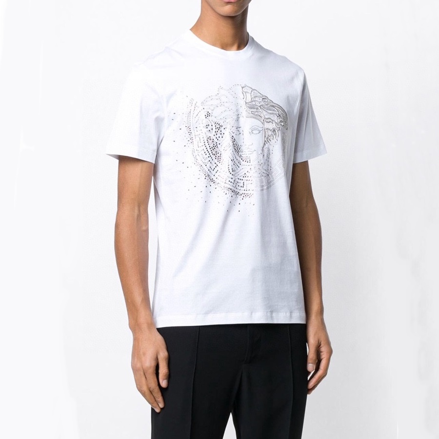 ヴェルサーチェメンズホワイトクルーネック半袖Tシャツr0895