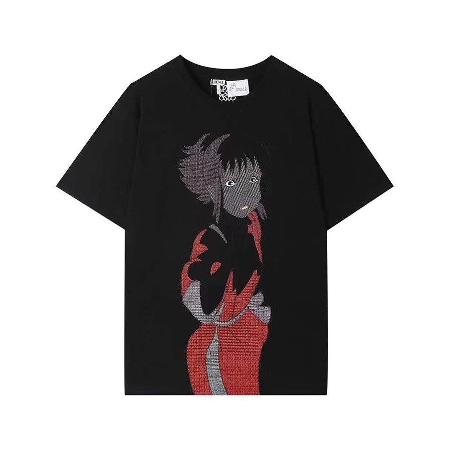 ロエベメンズイニシャルブラック半袖Tシャツe0598