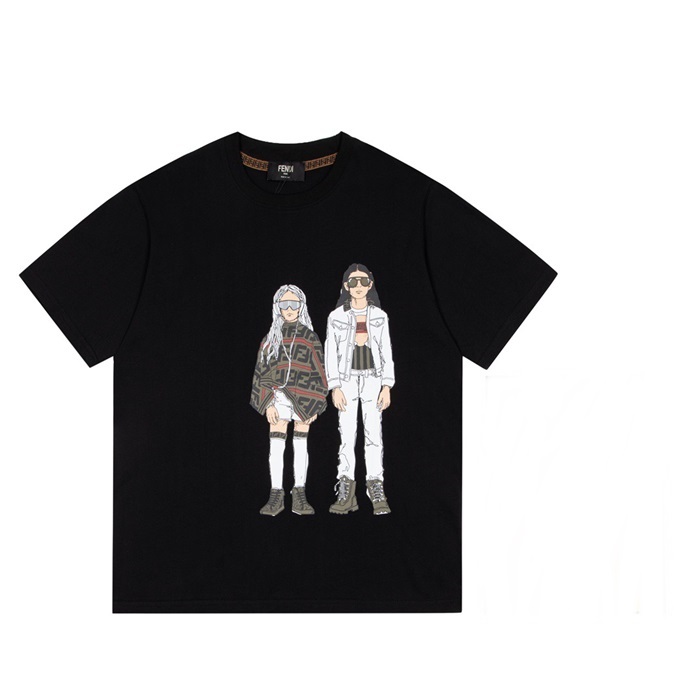 ェンディユニセックスクルーネックブラック半袖Tシャツn01180