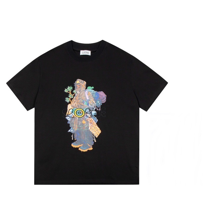 ロエベメンズイニシャルブラック半袖Tシャツe0599