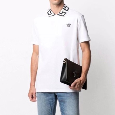 ヴェルサーチェメンズホワイトポロ半袖Tシャツr0898