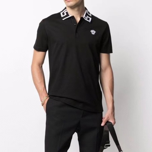 ヴェルサーチェメンズブラックポロ半袖Tシャツr0899