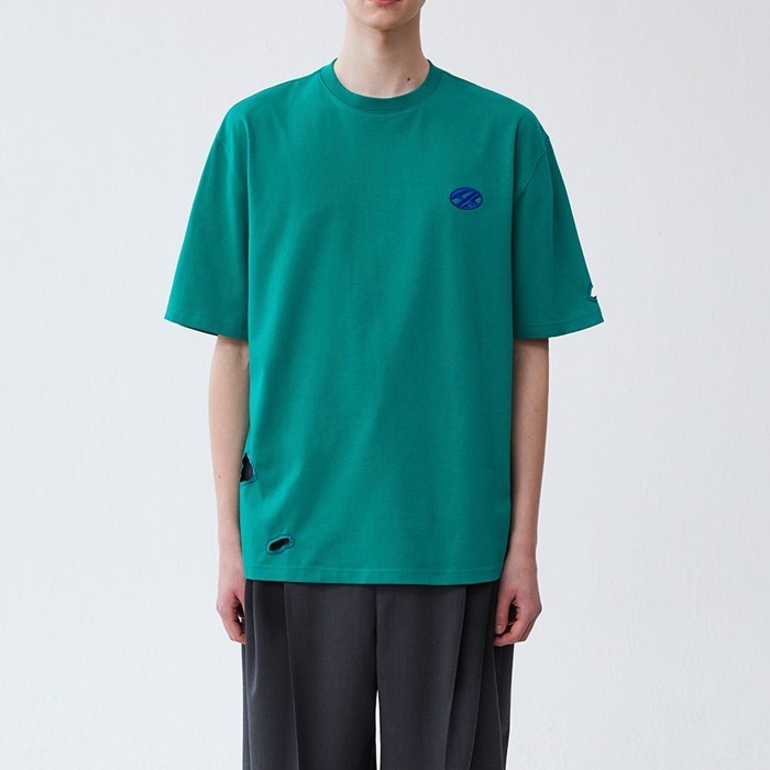 ユニセックスモダングリーン半袖Tシャツe0103