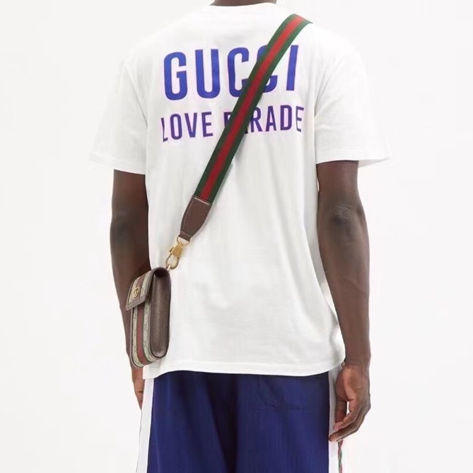 グッチメンズクルーネックホワイト半袖Tシャツc04748