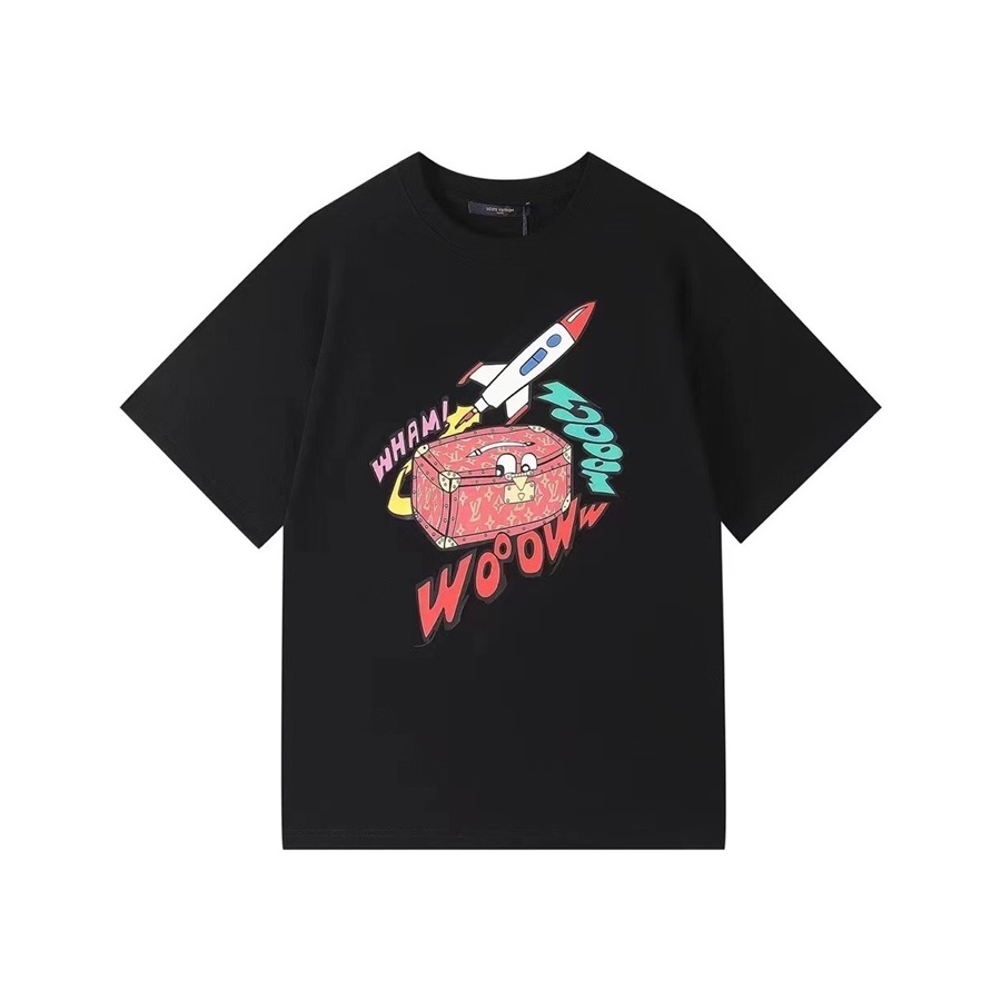 ルイヴィトンメンズブラッククルーネック半袖Tシャツu04176