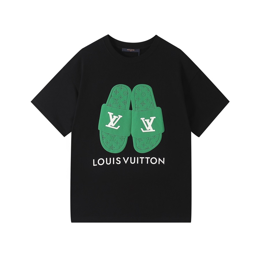 ルイヴィトンメンズブラッククルーネック半袖Tシャツu04178