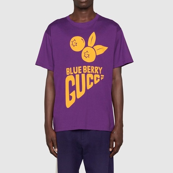 グッチメンズクルーネックパープル半袖Tシャツc04753