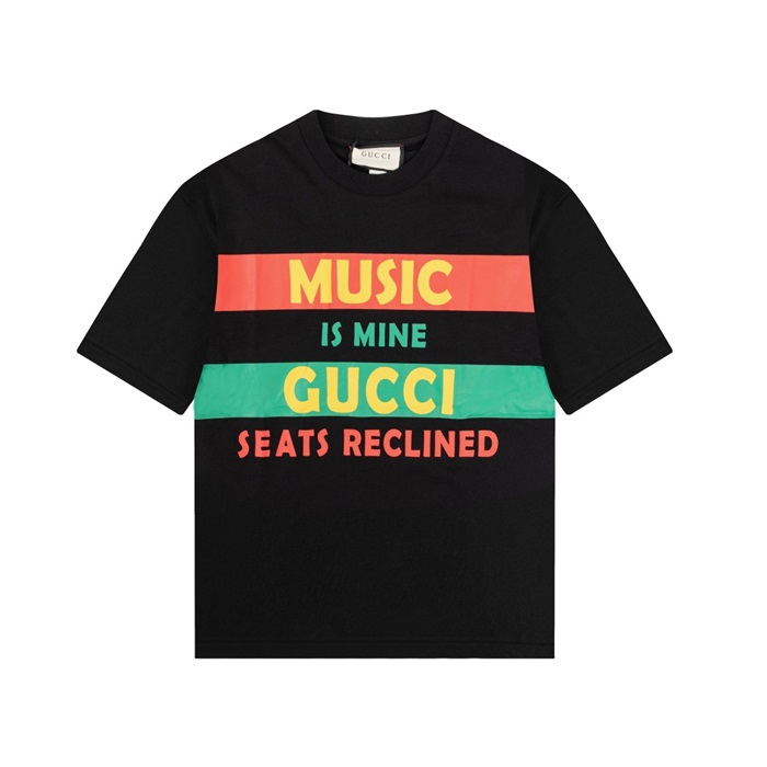 グッチメンズクルーネックブラック半袖Tシャツc04754