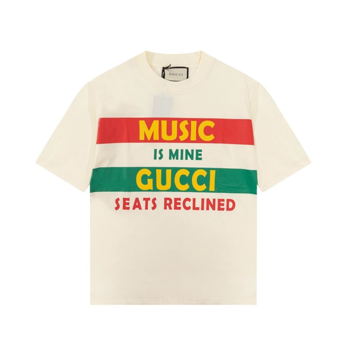 グッチメンズクルーネックアイボリー半袖Tシャツc04755