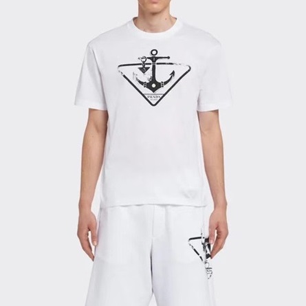 プラダメンズホワイトクルーネック半袖Tシャツa02670