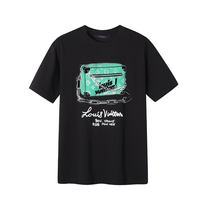 ルイヴィトンメンズブラッククルーネック半袖Tシャツu04184