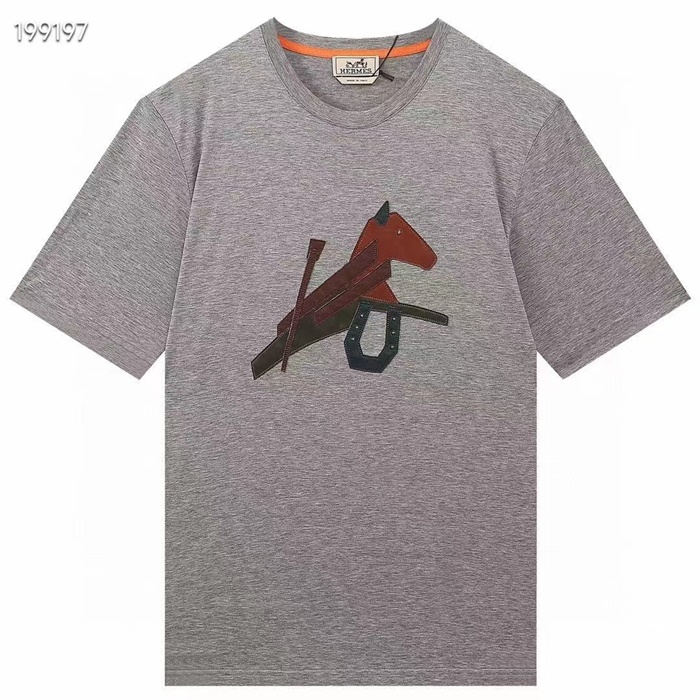 エルメスメンズグレークルーネック半袖Tシャツr0752