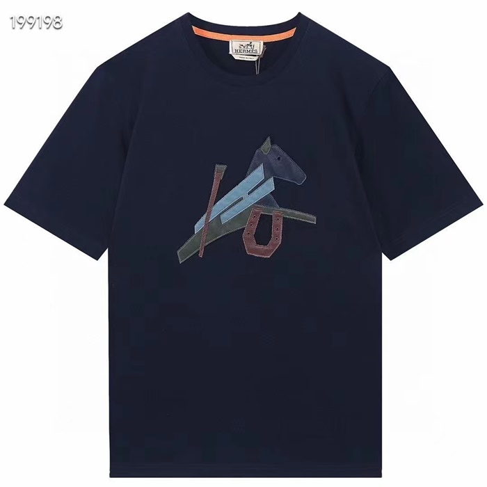 エルメスメンズネイビークルーネック半袖Tシャツr0753