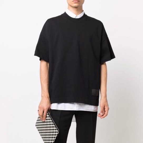 アミメンズクルーネックブラック半袖Tシャツi0292