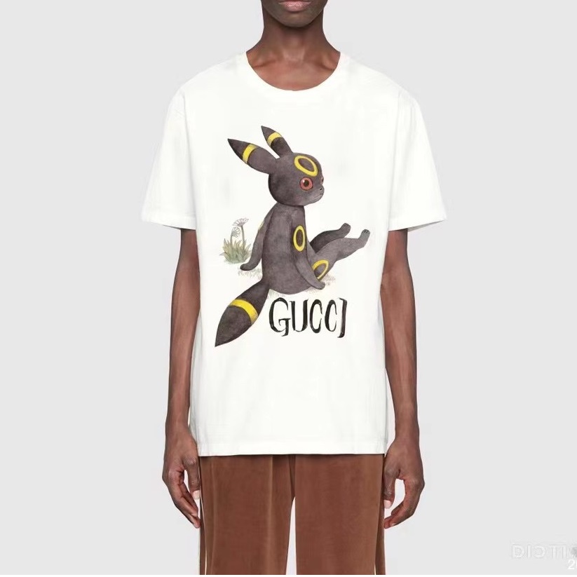 グッチメンズクルーネックホワイト半袖Tシャツc04764