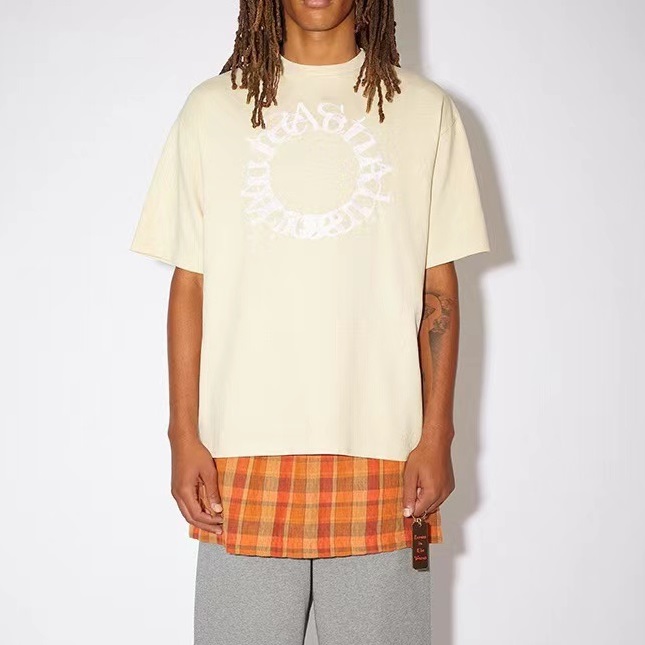 アクネストゥディオズユニセックスアイボリークルーネック半袖Tシャツe0144