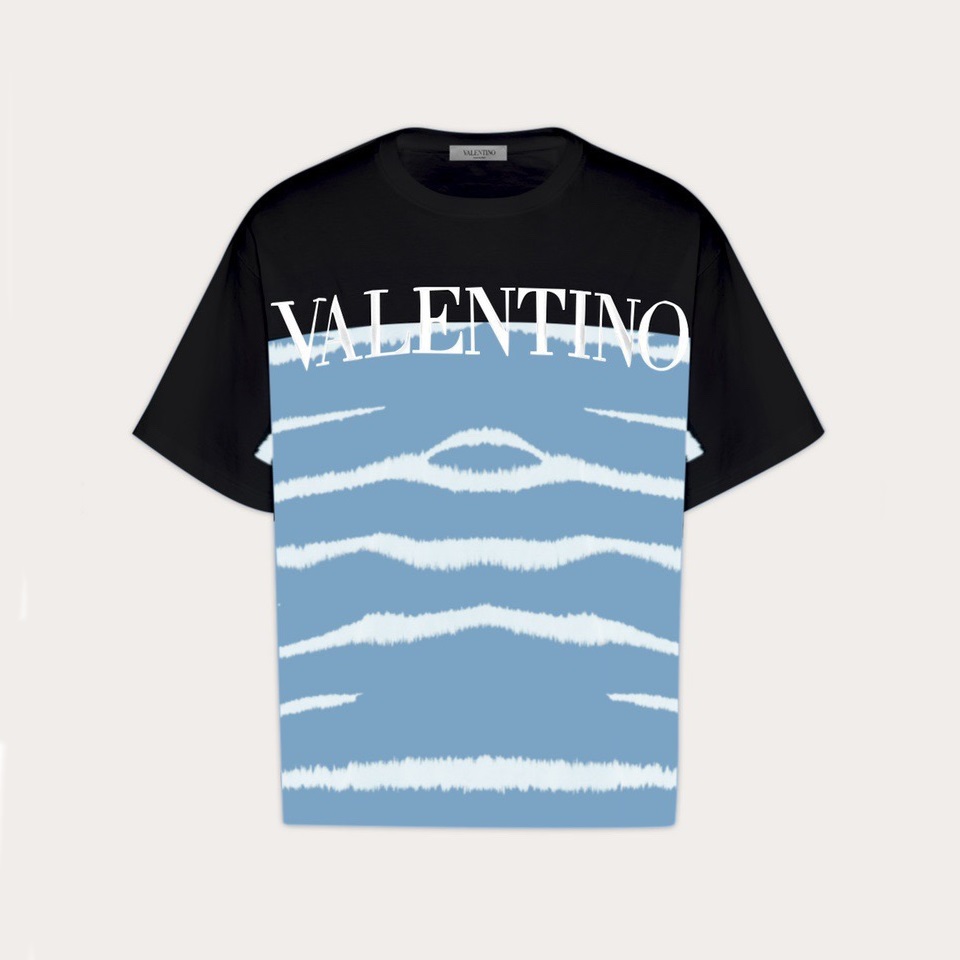 ヴァレンティノメンズブラッククルーネック半袖Tシャツ0513