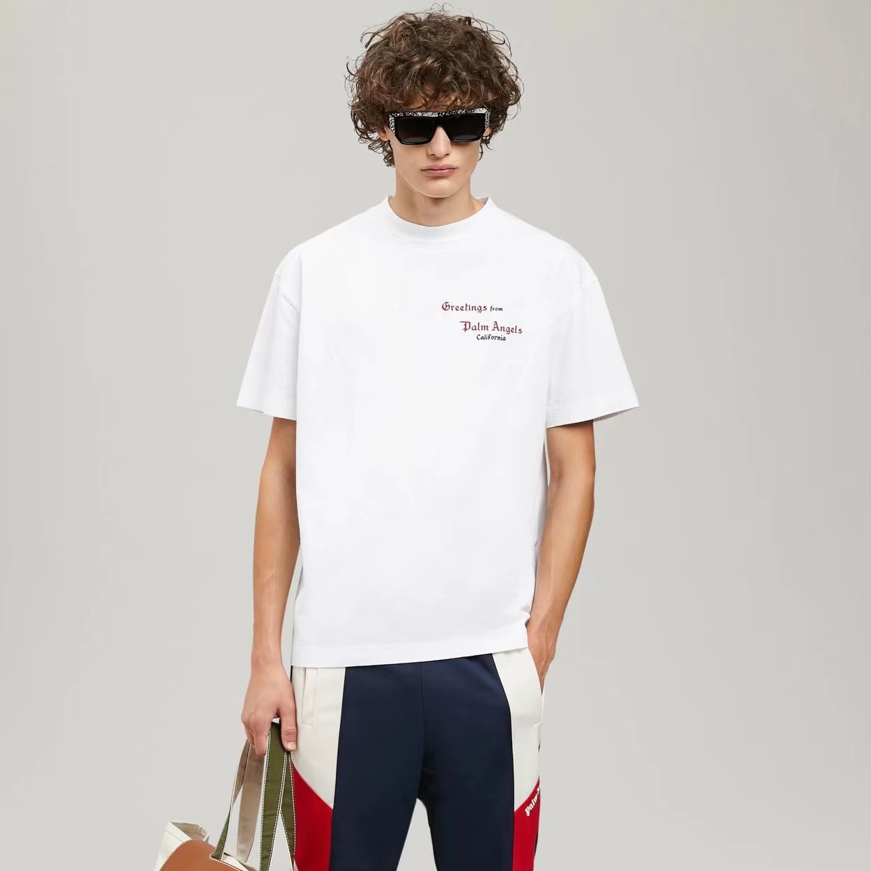 パームエンジェルスメンズクルーネックホワイト半袖Tシャツm0379