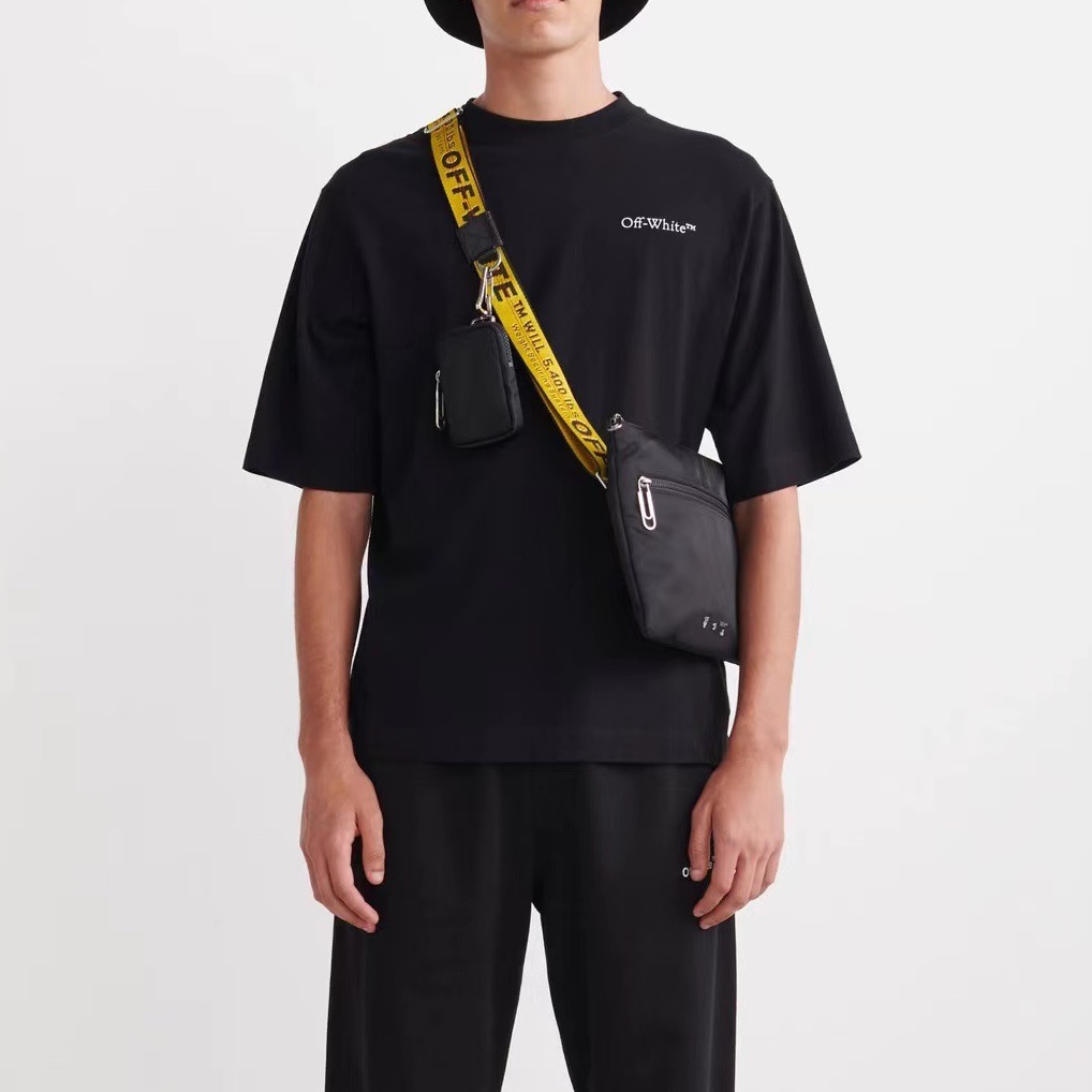 オフホワイトメンズモダンブラック半袖Tシャツf0827