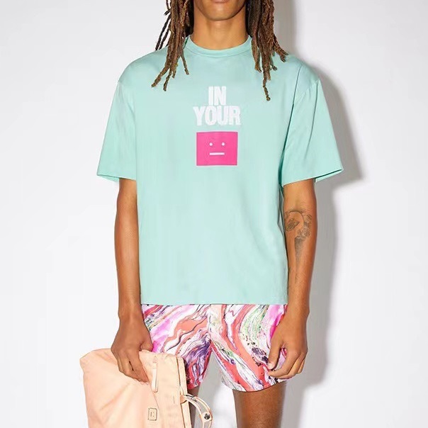 アクネストゥディオズユニセックスブルークルーネック半袖Tシャツe0145