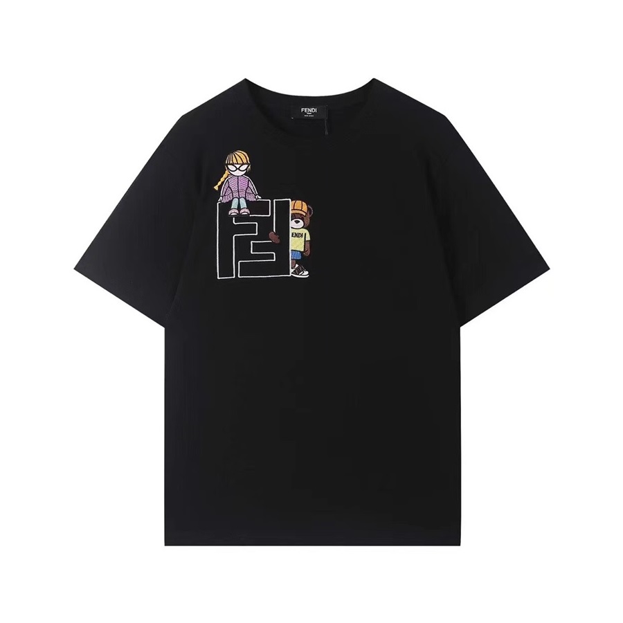 ェンディユニセックスクルーネックブラック半袖Tシャツn01185