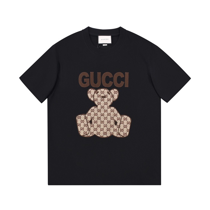 グッチメンズクルーネックブラック半袖Tシャツc04766